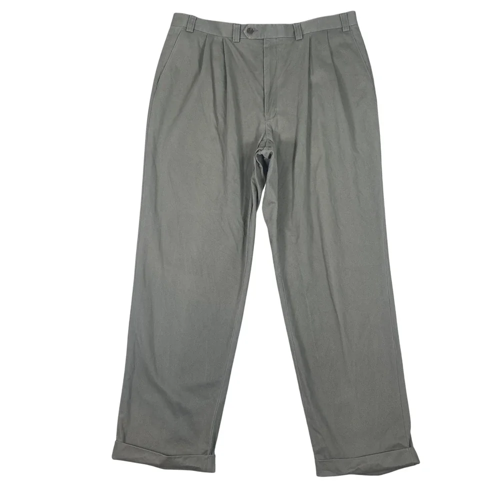 Lauren Ralph Lauren Dress Pants Mens 38x32 Olive Taupe Pleated Cuffed Cotton